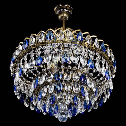 Люстра Грация №5 с подвесом под бронзу Синяя в Новокузнецке Гусь Хрустальный