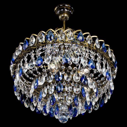 Люстра Грация №5 с подвесом под бронзу Синяя в Новокузнецке Гусь Хрустальный