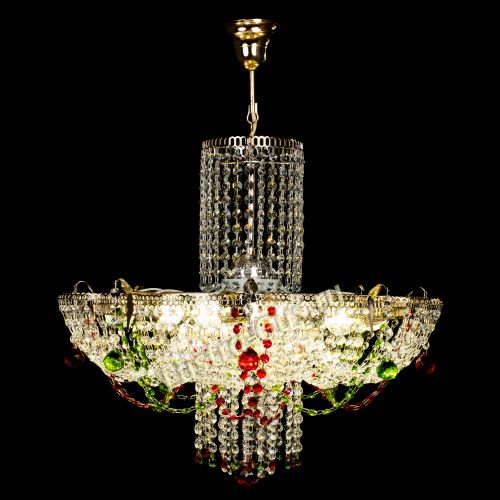 Люстра Камея №6 подвесная красно-зеленая в Новокузнецке Гусь Хрустальный