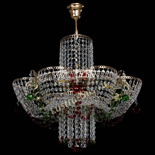 Люстра Камея №6 подвесная красно-зеленая в Новокузнецке Гусь Хрустальный