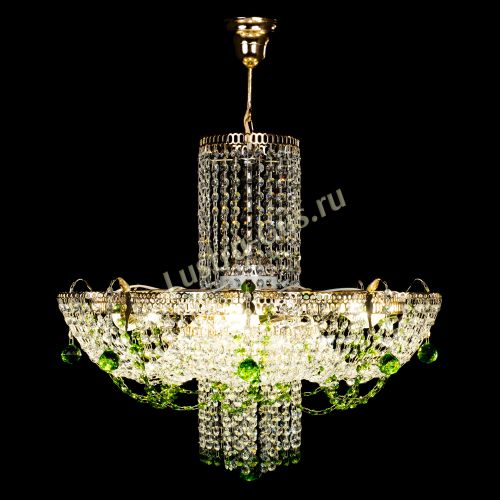 Люстра Камея №6 подвесная зеленая в Новокузнецке Гусь Хрустальный