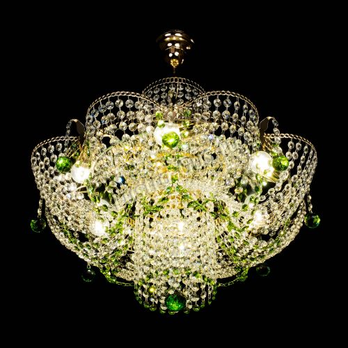 Люстра Камея №6 подвесная зеленая в Новокузнецке Гусь Хрустальный
