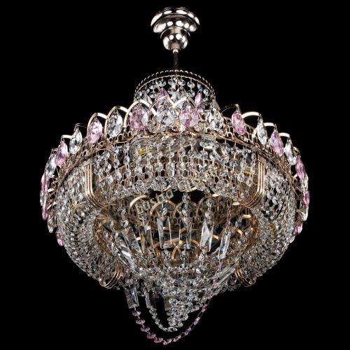 Люстра Кольцо Классика Веер розовая в Новокузнецке Гусь Хрустальный