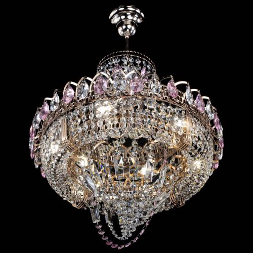 Люстра Кольцо Классика Веер розовая в Новокузнецке Гусь Хрустальный