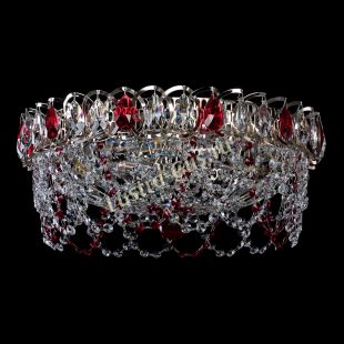 Люстра потолочная для низкого потолка Хрустальный Каскад Ажур красный