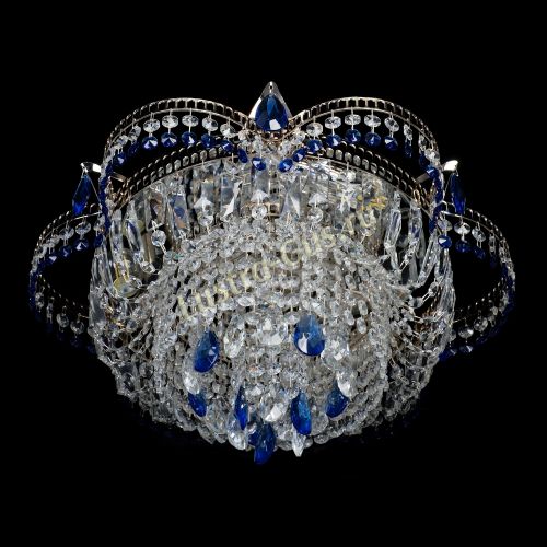 Люстра Камея №1 - 3 лампы синяя в Новокузнецке Гусь Хрустальный