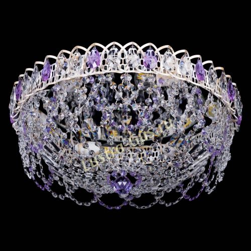 Люстра Каскад Ажур Фиолетовая белая в Новокузнецке Гусь Хрустальный