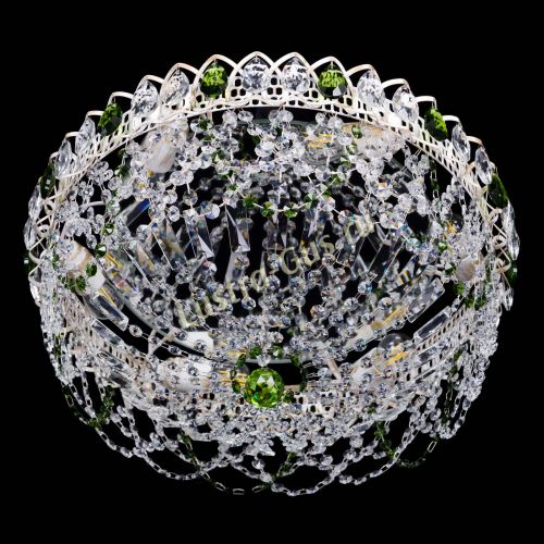 Люстра Каскад Ажур Зеленая белая в Новокузнецке Гусь Хрустальный