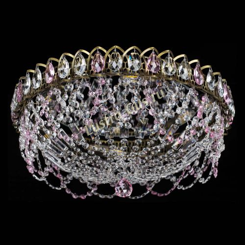 Люстра Хрустальный Каскад Ажур под бронзу Розовая в Новокузнецке Гусь Хрустальный