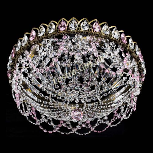 Люстра Хрустальный Каскад Ажур под бронзу Розовая в Новокузнецке Гусь Хрустальный