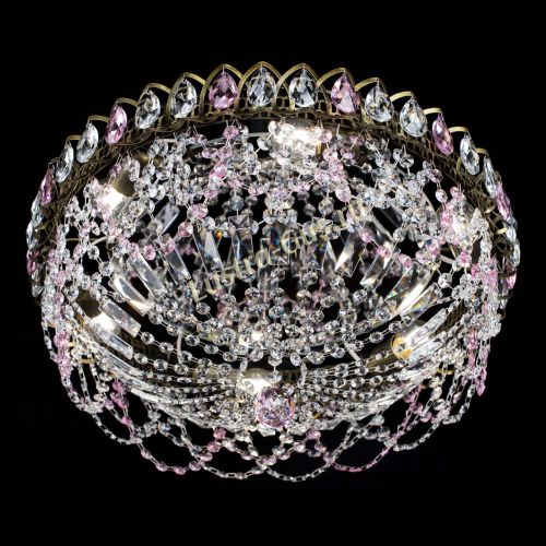 Люстра Хрустальный Каскад Ажур под бронзу Розовая в Новокузнецке Гусь Хрустальный