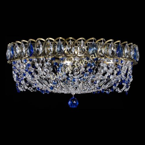 Люстра Хрустальный Каскад Ажур под бронзу Синяя в Новокузнецке Гусь Хрустальный