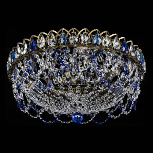 Люстра Хрустальный Каскад Ажур под бронзу Синяя в Новокузнецке Гусь Хрустальный