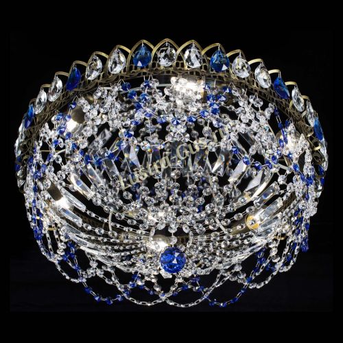 Люстра Хрустальный Каскад Ажур под бронзу Синяя в Новокузнецке Гусь Хрустальный