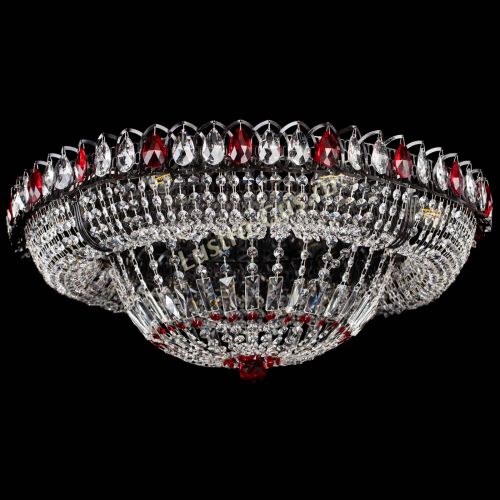 Люстра Кольцо Классика №8 Черная с красными подвесками в Новокузнецке Гусь Хрустальный