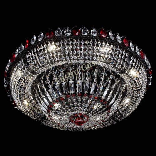 Люстра Кольцо Классика №8 Черная с красными подвесками в Новокузнецке Гусь Хрустальный