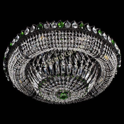 Люстра Кольцо Классика №8 Черная с зелеными подвесками в Новокузнецке Гусь Хрустальный