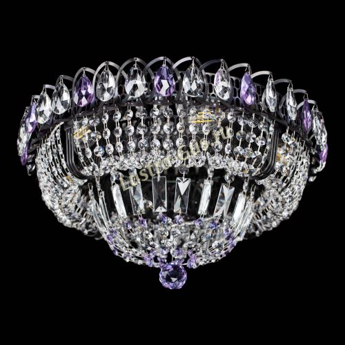 Люстра Кольцо Классика Черная с фиолетовыми подвесками в Новокузнецке Гусь Хрустальный