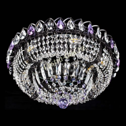 Люстра Кольцо Классика Черная с фиолетовыми подвесками в Новокузнецке Гусь Хрустальный