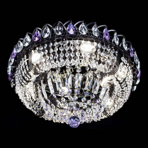 Люстра Кольцо Классика Черная с фиолетовыми подвесками в Новокузнецке Гусь Хрустальный