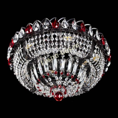 Люстра Кольцо Классика Черная с красными подвесками в Новокузнецке Гусь Хрустальный