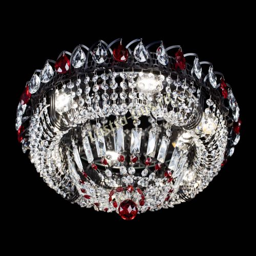 Люстра Кольцо Классика Черная с красными подвесками в Новокузнецке Гусь Хрустальный