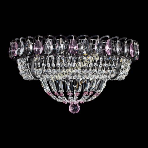 Люстра Кольцо Классика Черная с розовыми подвесками в Новокузнецке Гусь Хрустальный