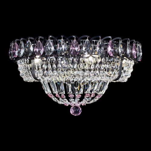 Люстра Кольцо Классика Черная с розовыми подвесками в Новокузнецке Гусь Хрустальный