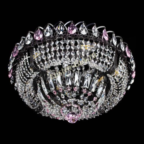 Люстра Кольцо Классика Черная с розовыми подвесками в Новокузнецке Гусь Хрустальный