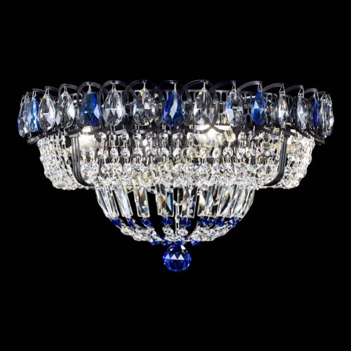 Люстра Кольцо Классика Черная с синими подвесками в Новокузнецке Гусь Хрустальный