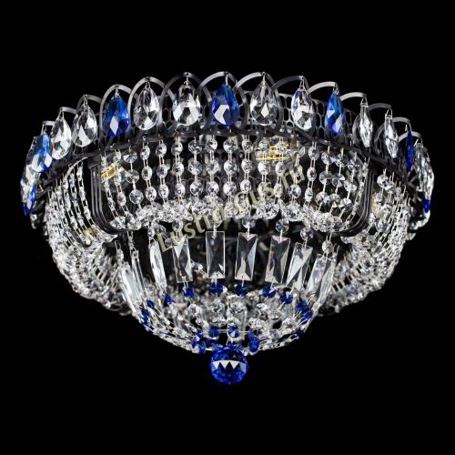 Люстра Кольцо Классика Черная с синими подвесками в Новокузнецке Гусь Хрустальный