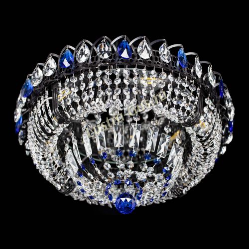 Люстра Кольцо Классика Черная с синими подвесками в Новокузнецке Гусь Хрустальный