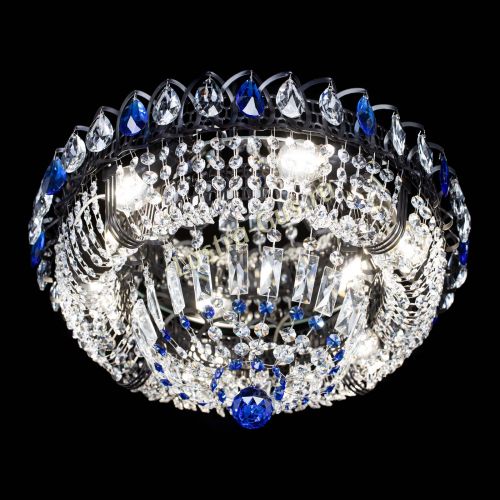 Люстра Кольцо Классика Черная с синими подвесками в Новокузнецке Гусь Хрустальный