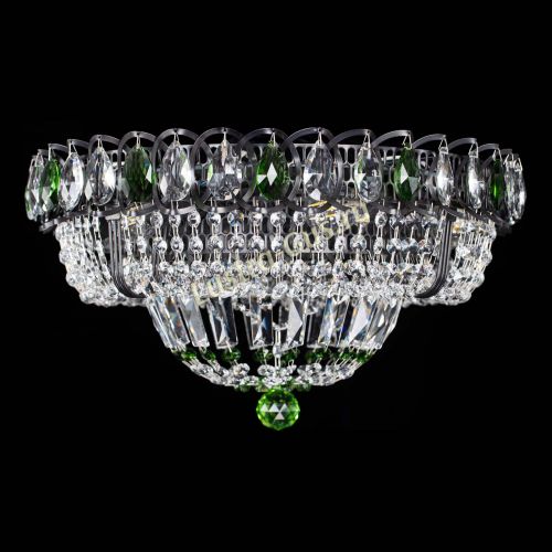 Люстра Кольцо Классика Черная с зелеными подвесками в Новокузнецке Гусь Хрустальный