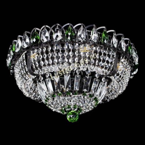 Люстра Кольцо Классика Черная с зелеными подвесками в Новокузнецке Гусь Хрустальный