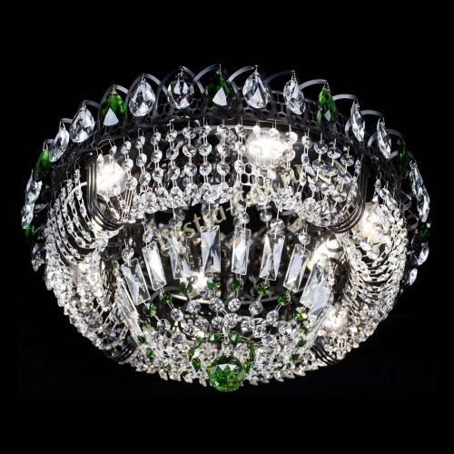 Люстра Кольцо Классика Черная с зелеными подвесками в Новокузнецке Гусь Хрустальный