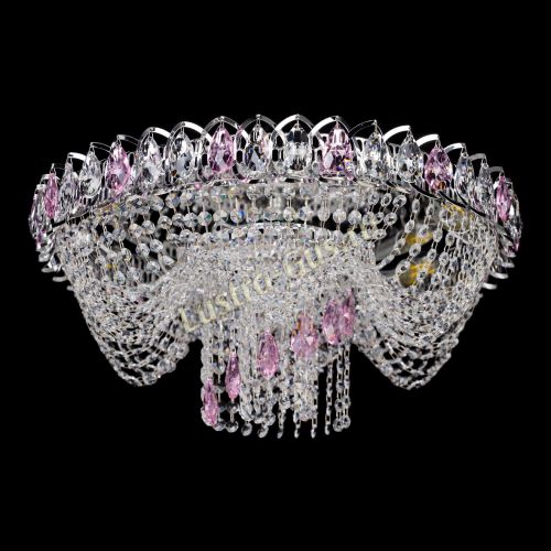 Люстра Жасмин Каскад розовый в Новокузнецке Гусь Хрустальный